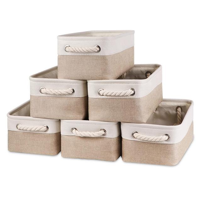 Bidtakay Small Baskets Fabric Storage [6 Pack] Beige Storage Bins 11.8 X 7.8 X 5 Inches Empty Gift Basket Decorative Storage Baskets for Shelves, Baby Clothes Storage, Bathroom(WhiteBeige)