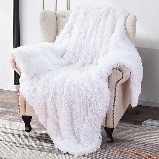 Softlife Home Decorative Fluffy Faux Fur Throw Blanket 50" x 60", Reversible Fuzzy Warm Sherpa Blankets for Couch Sofa Bed Throw Size (White)