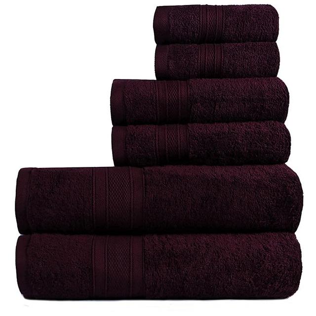 TRIDENT Soft and Plush, 100% Cotton, Highly Absorbent, Bathroom Towels, Super Soft, 6 Piece Towel Set (2 Bath Towels, 2 Hand Towels, 2 Washcloths), 500 GSM, Wine Red