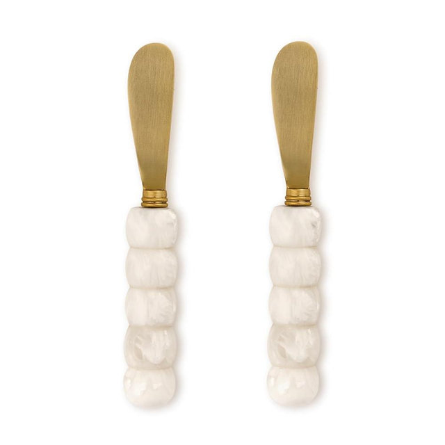 Two's Company Modern Pop Set of 2 Beaded Spreaders on Gift Card, 6.5-Inch, White