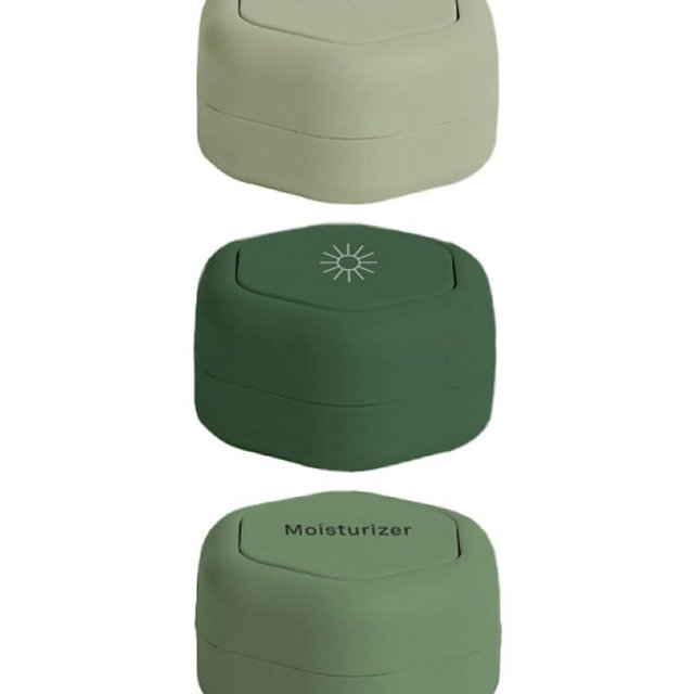 Cadence Travel Containers - Basic Skincare Set - Magnetic Travel Capsules - Facial Cleanser, Moisturizer, Sunscreen - 3 Small Capsules (0.56oz) with Cleanser, Moisturizer & Sun-Icon Label - Evergreen