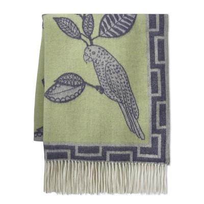 European Novelty Cashmere Throw, Naive Bird, Green