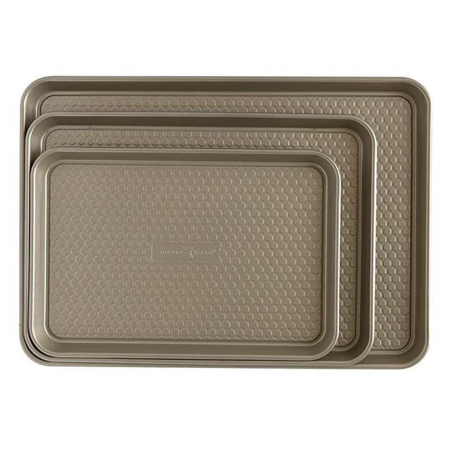 Nordic Ware Honeycomb Embossed Nonstick Baking Sheets, Gold, 3-Pans