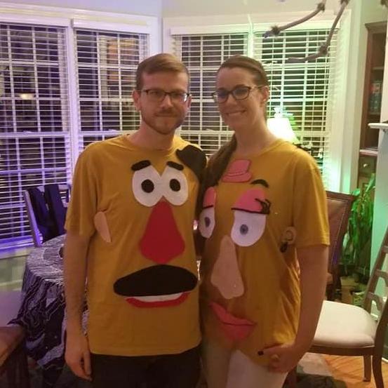 Homemade Mr. and Mrs. Potato Head costumes for Halloween