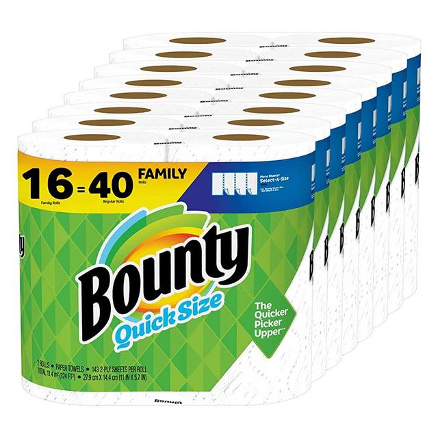 Bounty Quick-Size Paper Towels, White, 16 Family Rolls = 40 Regular Rolls
