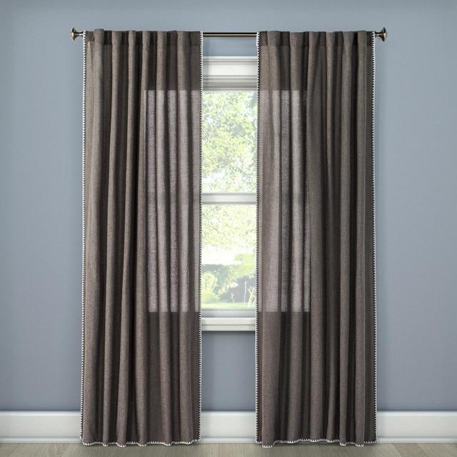 54"x95" Stitched Edge Curtain Panel Gray - Threshold™