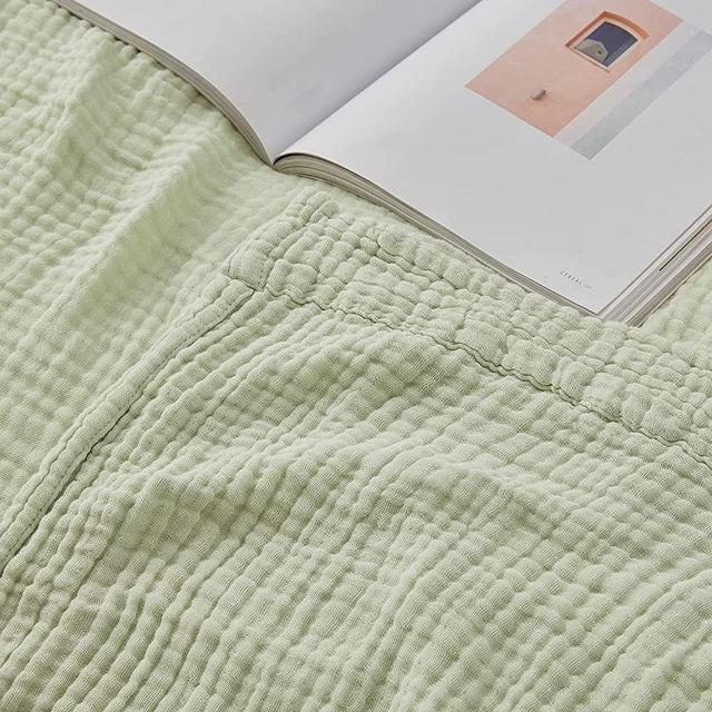 EMME Cotton Throw Blanket 100% Muslin Soft Blanket for Couch 4-Layer Breathable Gauze Blanket All Season Soft and Lightweight Pre-Washed Cotton Blanket (Sage Green, 55"x75")