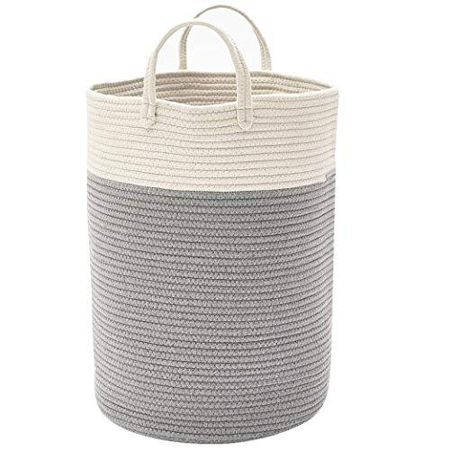 DOKEHOM X-Large Storage Baskets -15.7 Inches(D) x 19.7 Inches(H)- Cotton Rope Basket Woven Baby Laundry Basket with Handle for Diaper Toy Cute Neutral Home Decor (White/Grey, L)