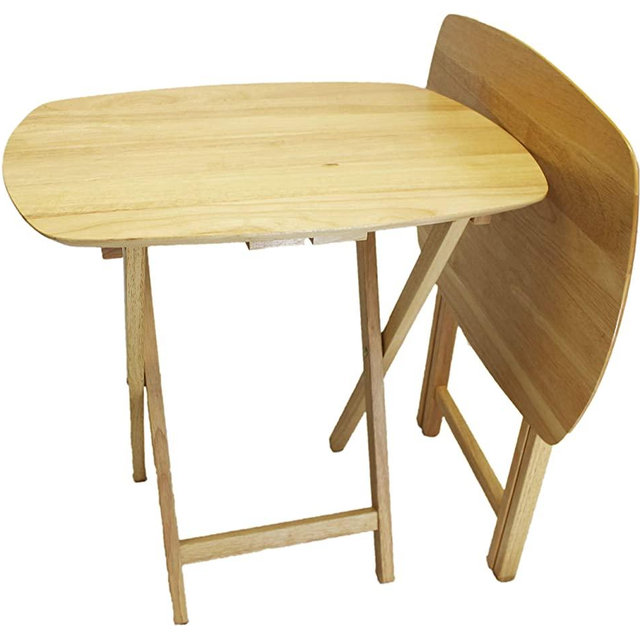eHemco Oversized Hardwood Folding TV Tray Tables, Natural, Set of 2