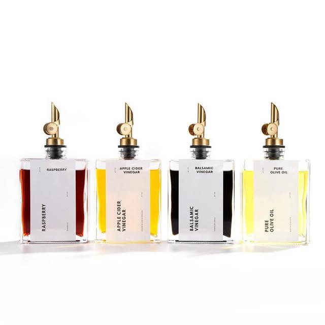 Olive Oil Dispenser for Kitchen, Cooking Oil Dispenser, Oil and Vinegar Dispenser Set, Olive Oil Bottle, Soy sauce dispenser, coffee syrup bottles with stainless steel pourers - 4 pcs, Gold (Gold)