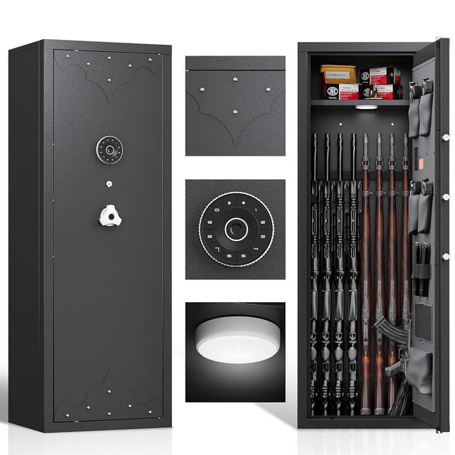 KAER [ 2024 New ] 10-12 Gun Safe, Large Gun Safe for Home Rifle and Pistol, Gun Cabinet, Rifle Safe, Quick Access Gun Safe for Rifles and Shotguns, Rifle Gun Safe with Removable Shelf and Gun Rack