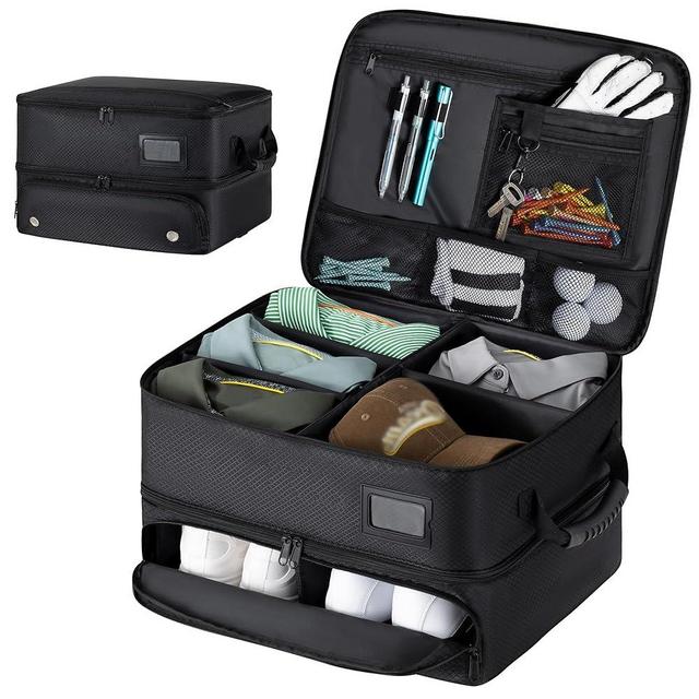 HIMAL HIMAL2 Layer Golf Trunk Organizer, Collapsible & Foldable Golf Travel Storage，Waterproof Car Golf Bag with Independent Ventilation Compartment for 2 Pair Shoes