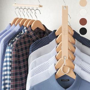 MORALVE Space Saving Hangers for Closet – 4 Pack European Beechwood 6-Tier Shirt Organizer with 360° Swivel Hook – Collapsible Clothes Hanger for Closet Organization (Hangers Not Included)