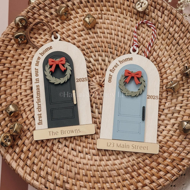 New Home Door Ornament | First Christmas in New Home • Personalized House Ornament • Custom Address Gift • Realtor Closing Gift