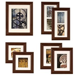GALLERY PERFECT 7 Piece Walnut Wood Photo Frame Wall Gallery Kit #11FW795. Includes: Frames, Hanging Wall Template, Decorative Art Prints and Hanging Hardware
