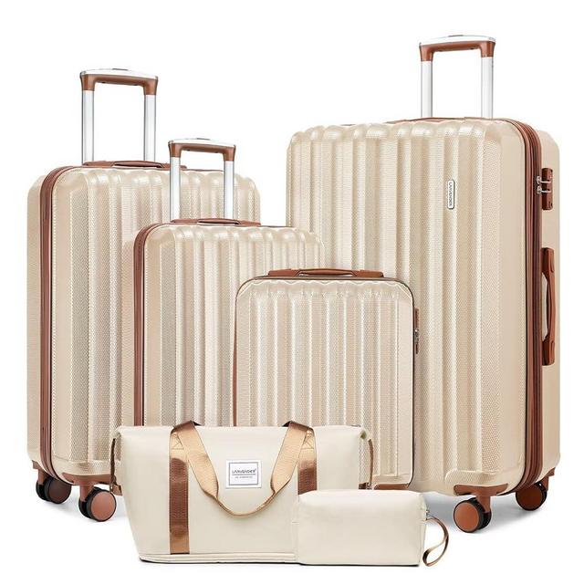 LARVENDER Luggage Set 6 Piece Large Suitcases with Wheels, Suitcase Set ABS Hard Shell Luggage Sets with Spinner Wheels, Carry On Luggage TSA Lock Travel Luggage for Men Women(Cream)