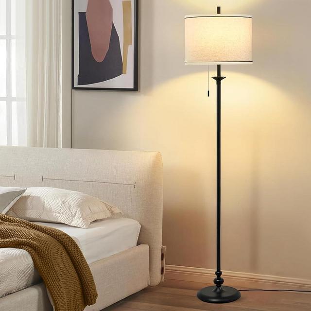 Luvkczc Floor Lamps,Modern 60" Tall Standing Pole Lamp for Living Room with Fabric Lampshade&Pull Chain - Corner Reading Light for Bedroom, Office, Dining Room, Farmhouse (Bulb Included)