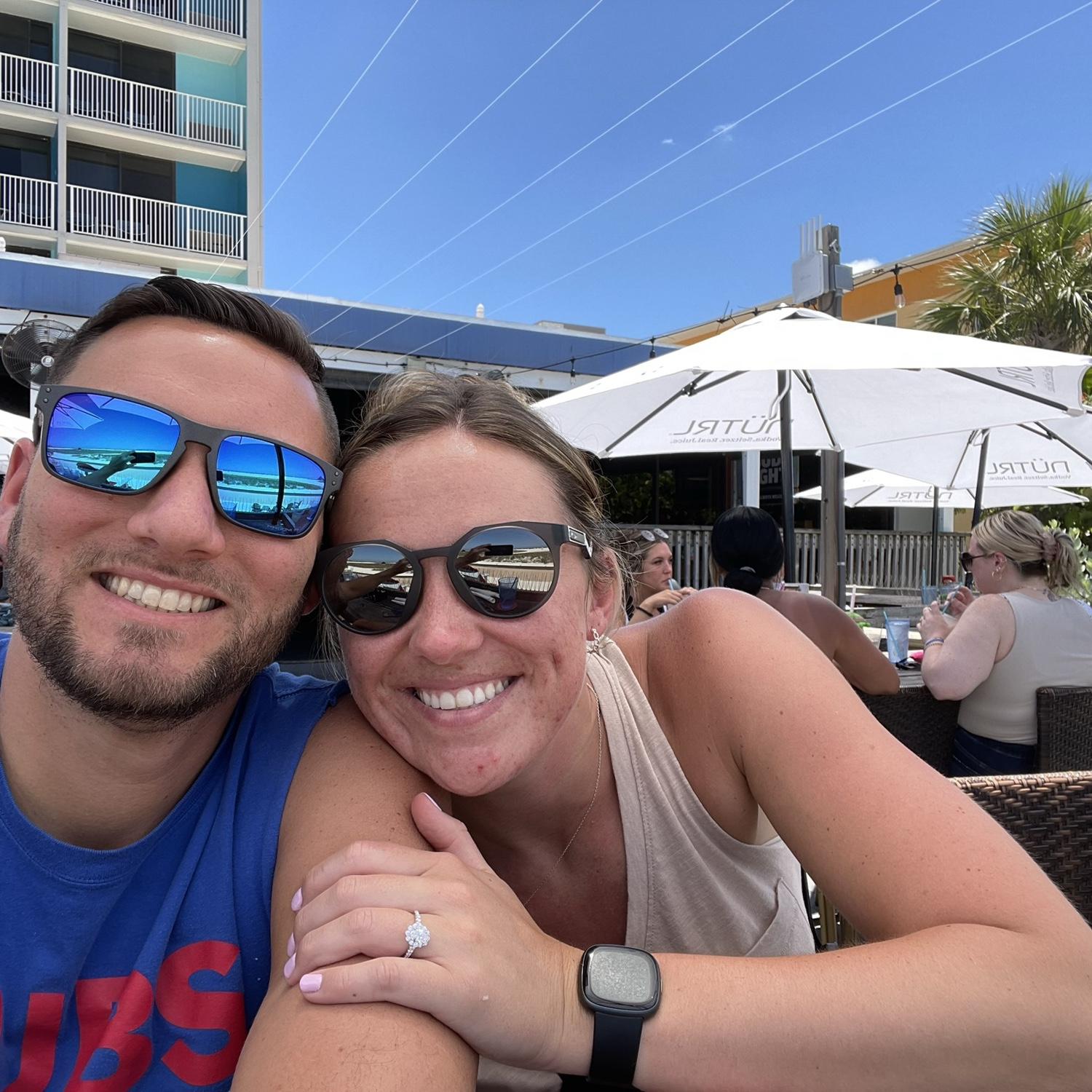 Lunch at the beach after getting engaged!