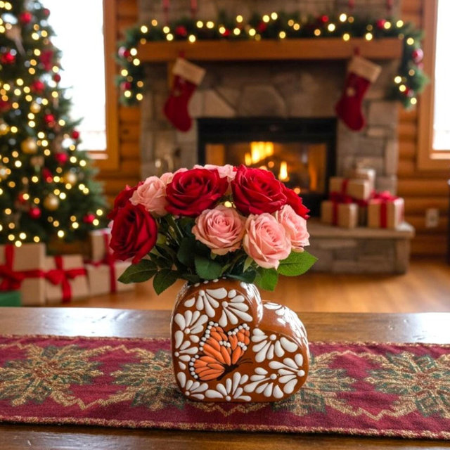 Handmade Heart Flower Vase | Mexican Pottery with Butterfly || ArteyAlmaMexicana