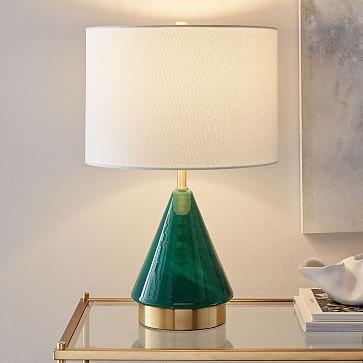 Metalized Glass Table Lamp + USB, Small, Green