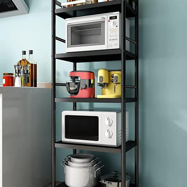 Denkee 5-Tier Kitchen Baker's Rack, Heavy Duty Free Standing Baker's Rack for Kitchens Storage with Rolling Wheels, Upgraded Industrial Microwave Oven Stand Rack (23.6 L x 14.6 W x 53.1 H)
