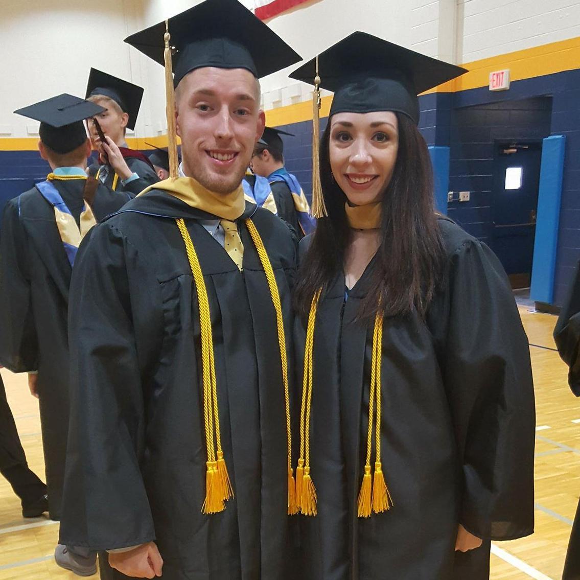 From the first day of freshman year in 2012 to accepting our diplomas in 2016! He may have had one more honor cord than her, but she had one more degree than him, so it evened out.