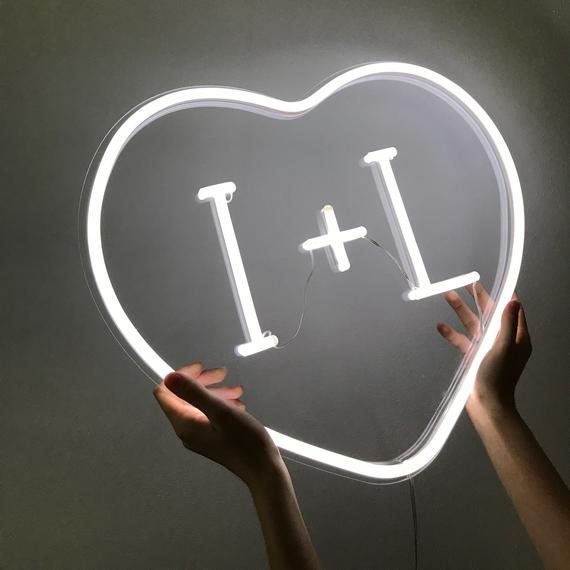 Wedding gift - Heart sign with CAPITAL BLOCK initials.  Unique hand crafted custom neon sign for wedding decoration