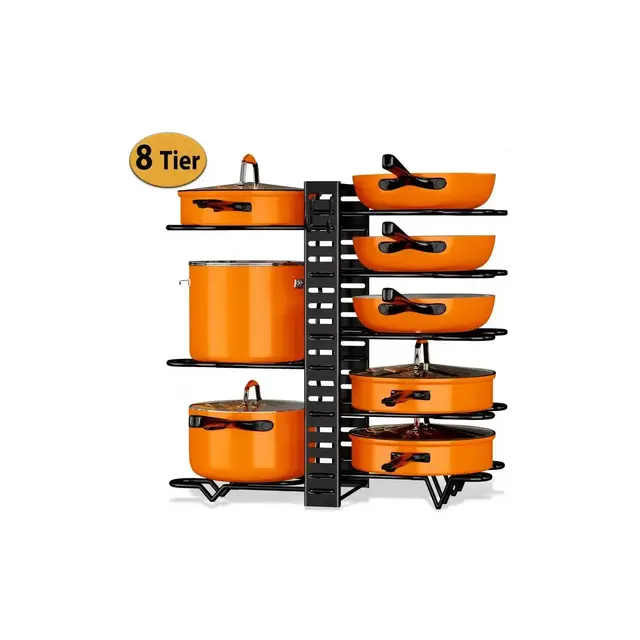 MaseiKar Pot Organizer Rack 8 Tiers Pots and Pans Organizer, Pot Lid Organizer for Kitchen Cabinet Cookware Organizers and Storage,Upgraded