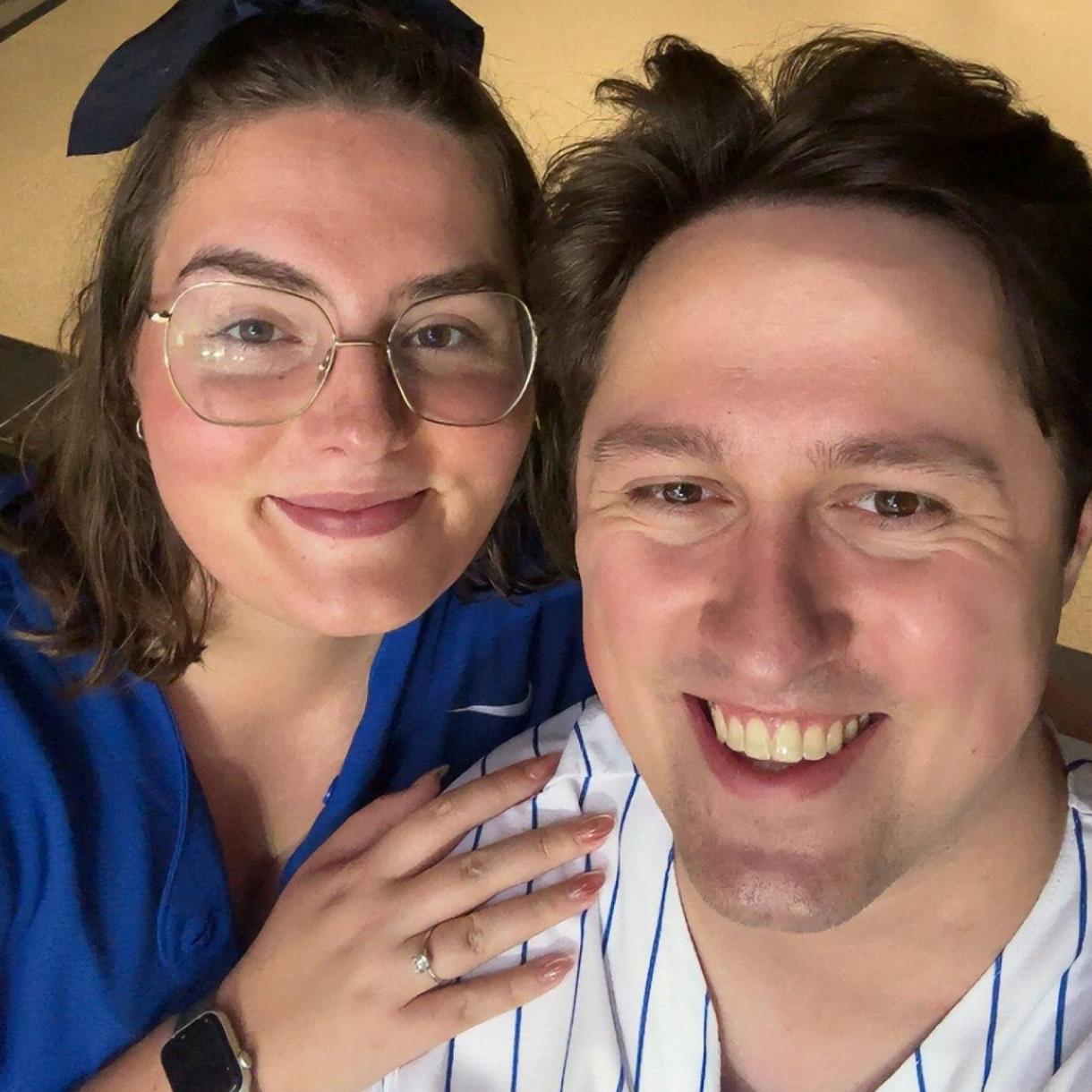 Chloe and Ryan love going to baseball games. Part of Ryan's proposal plan was taking Chloe to see her favorite team, the Toronto Blue Jays, play the Rangers. Ryan wore a Cubs jersey to the game.
