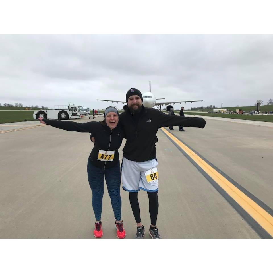 We got Tom to run again! Only this time it was a 5K on an airplane runway in the freezing cold.