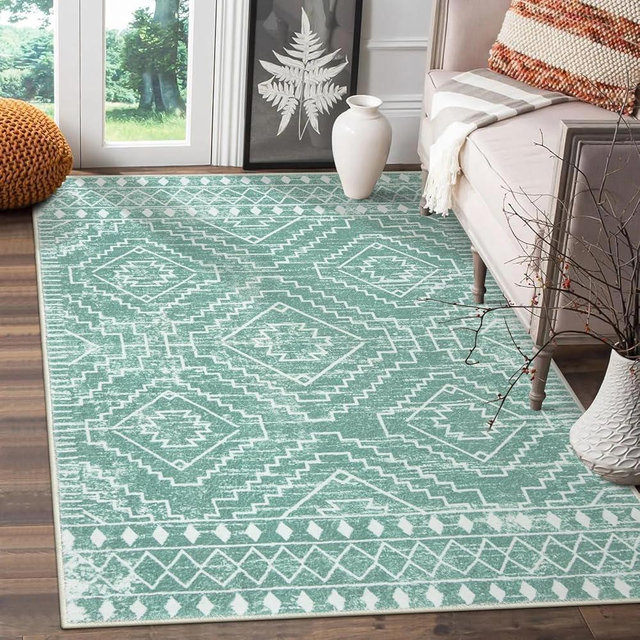 Wonnitar Moroccan 3x5 Area Rug, Sage Green Rug for Bedroom, Washable Farmhouse Kitchen Rug Non-Slip Living Room Throw Mat, Soft Non-Shedding Small Carpet for Bathroom Dorm Office (Mint Green,3'x5')