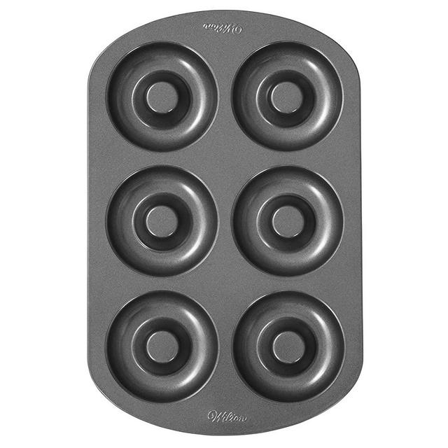 Wilton 6-Cavity Doughnut Baking Pan, Makes Individual Full-Sized 3 3/4" Donuts or Baked Treats, Non-Stick and Dishwasher Safe, Enjoy or Give as Gift, Metal (1 Pan)
