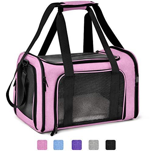 Henkelion Cat Carriers Dog Carrier Pet Carrier for Small Medium Cats Dogs Puppies of 15 Lbs, TSA Airline Approved Small Dog Carrier Soft Sided, Collapsible Puppy Carrier - Black Grey Pink Purple Blue