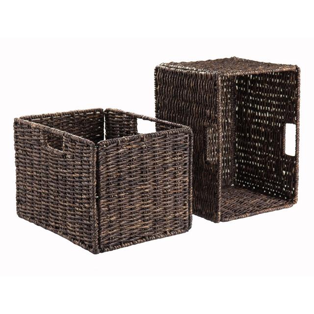 Winsome Wood Granville 2-Pc Foldable Basket Set, Tall, Chocolate Corn Husk