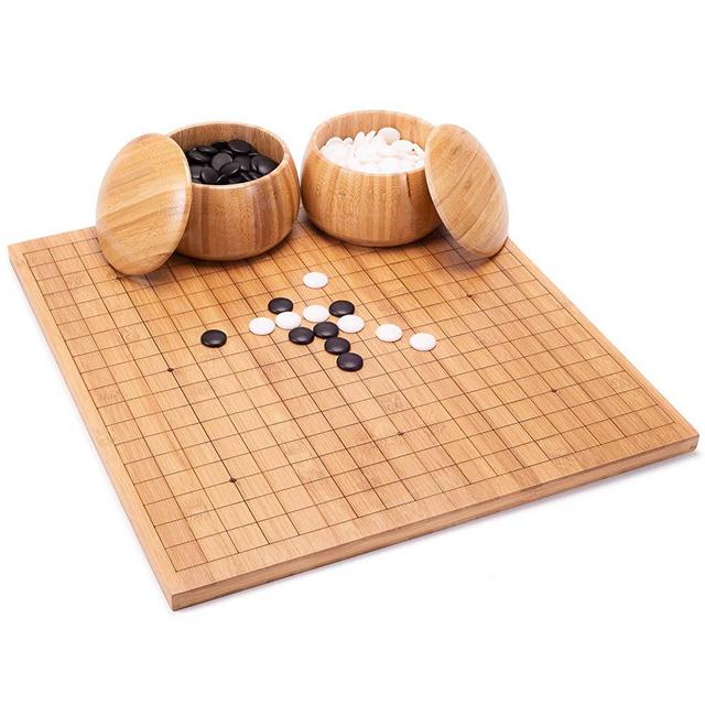 AMEROUS Go Set with Etched Reversible 19x19 / 13x13 Bamboo Board - Single Convex Stones - Bowls, Go Game Set Education for Beginner Kids Adults, Classic Chinese Strategy Board Game ( WEIQI )