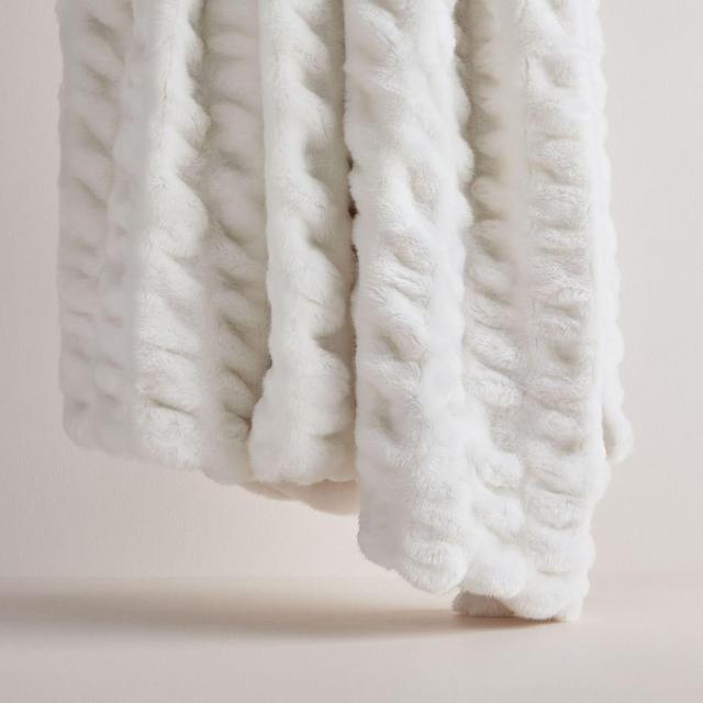 Faux Fur Cascade Throw, 47"x60", Stone White