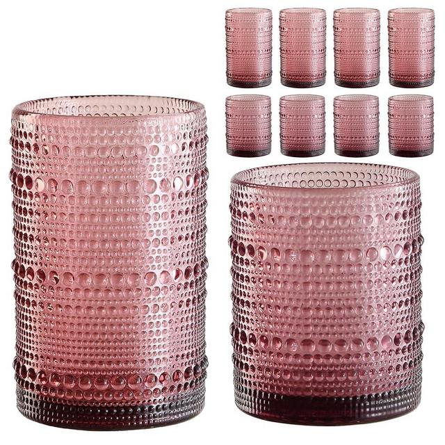 ZMOWIPDL Vintage Hobnail Drinking Glasses Set of 8,Purple 12 oz & 15oz Highball Glass Cups, Kitchen Drinkware Glassware,Embossed Water Tumbler,for Beer,Cocktail,Whiskey,Juice and Various Mixed Drinks