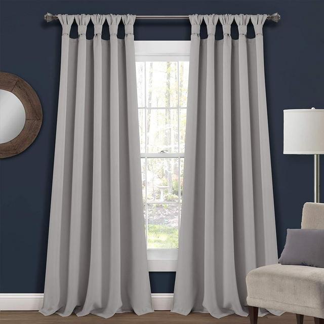 Lush Decor, Light Gray Insulated Knotted Tab Top Blackout Window Curtain Panel Pair, 84" x 52", 84 in x 52