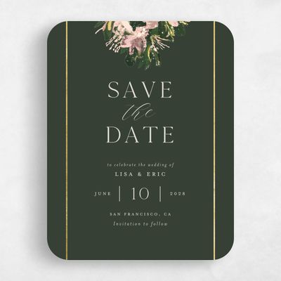Green Rounded Wedding Save the Date - Bloomsbury Portrait Foil