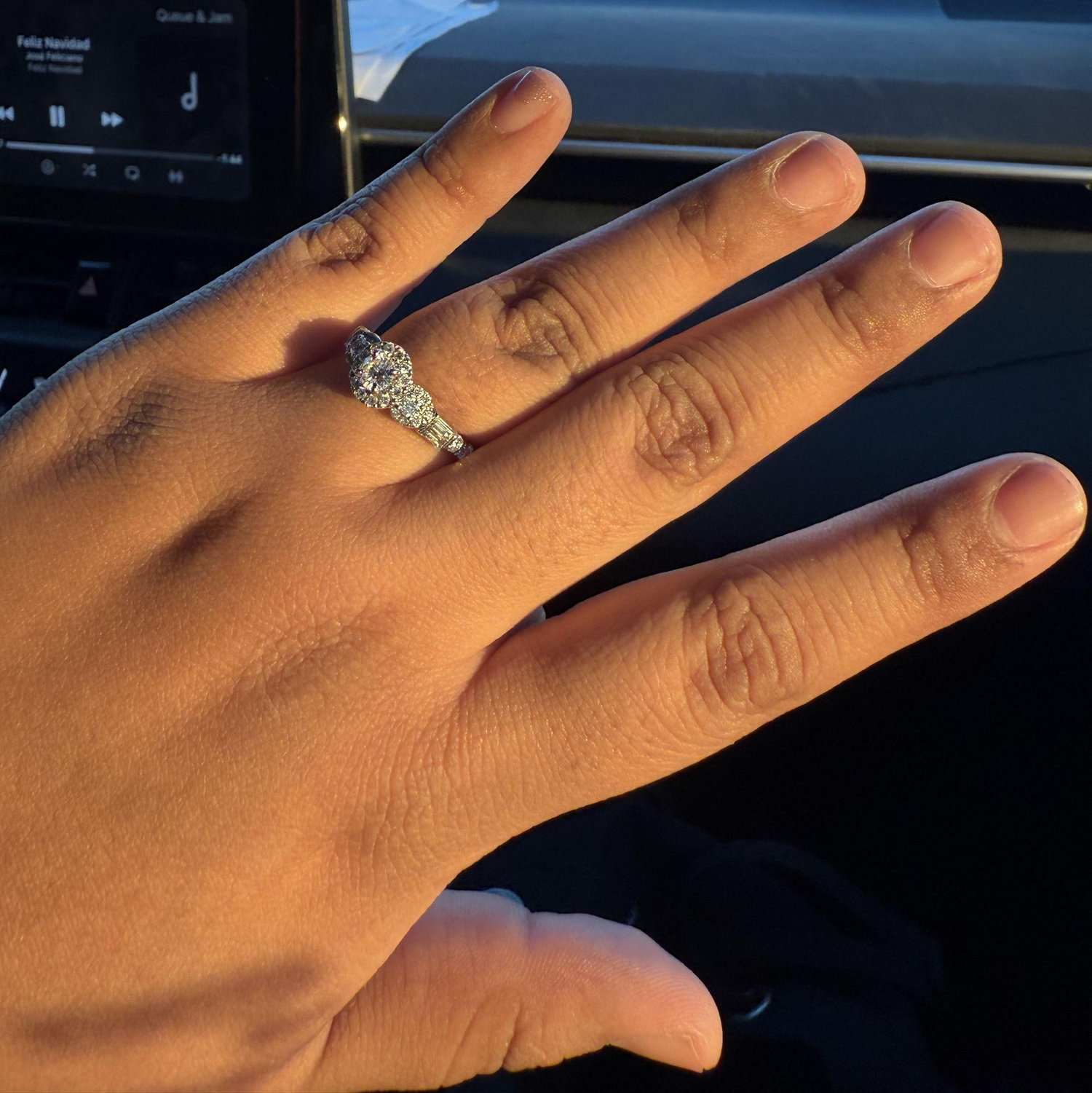 First picture of the engagement ring on our way back to Gallup!