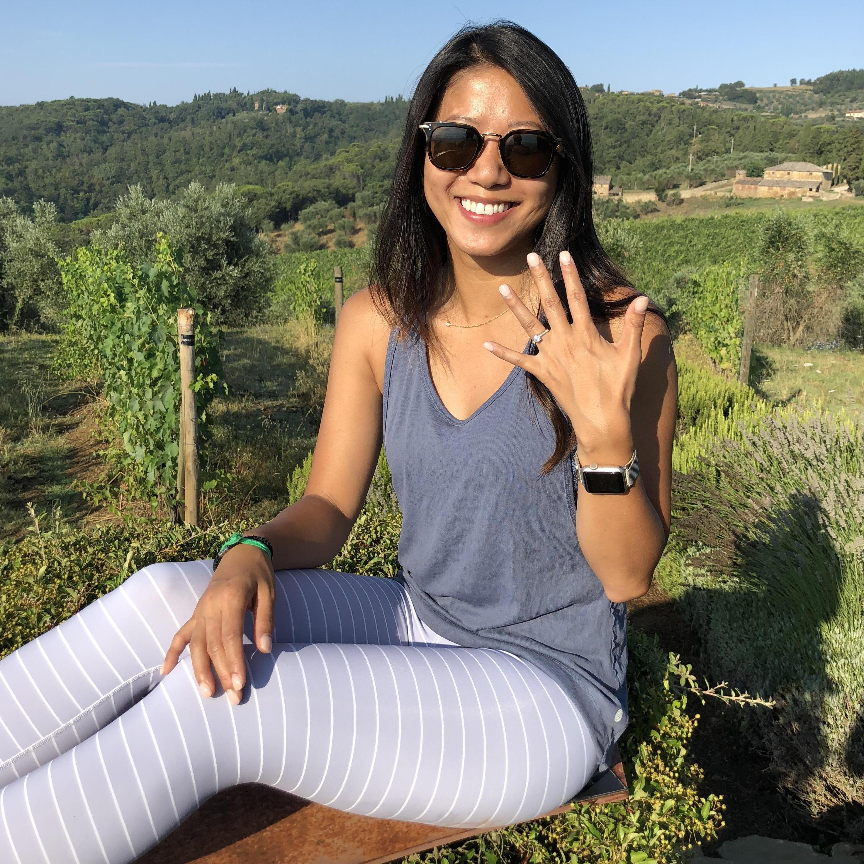 Showing off the bling after Alex proposed.