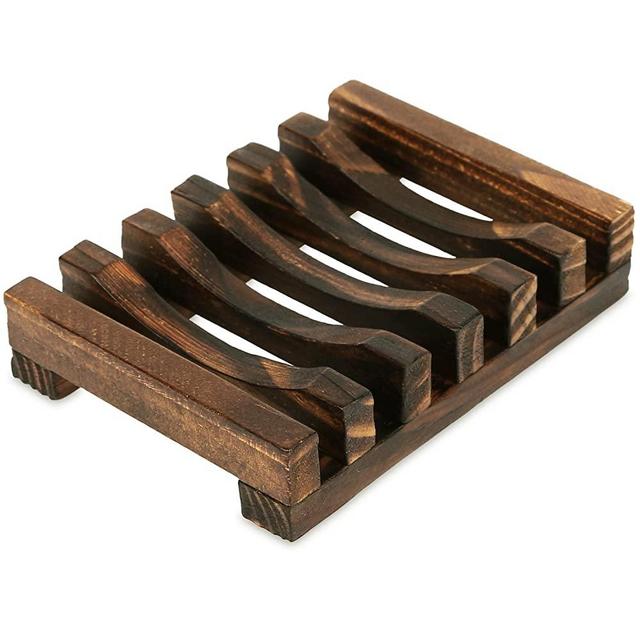 Anwenk Wooden Soap Dish Soap Saver Holder Soap Tray for Bathroom Shower Rectangular Sink Drainer Hand Craft for Soap,Sponges and More (1Pack)