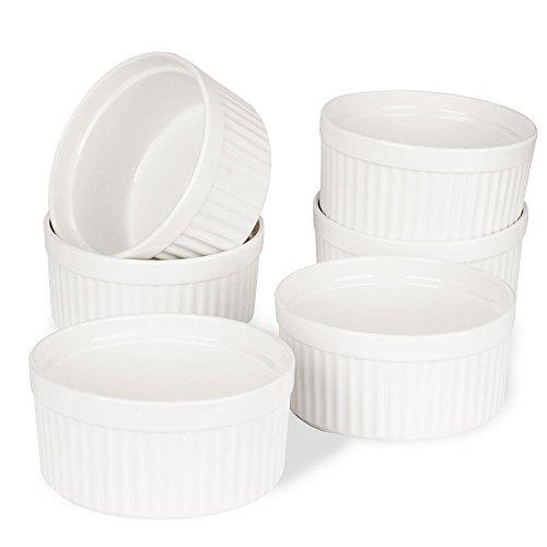 Porcelain Ramekins, SZUAH Ramekin Set of 6, 8oz for Baking, Creme Brulee, Souffle, Appetizer, Custard, Pudding, Dipping Bowl.