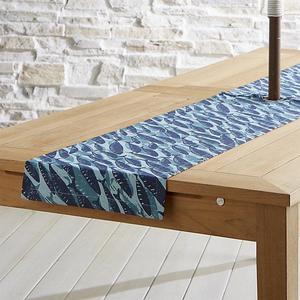 Swimming Fish Outdoor Table Runner with Umbrella Hole 90"