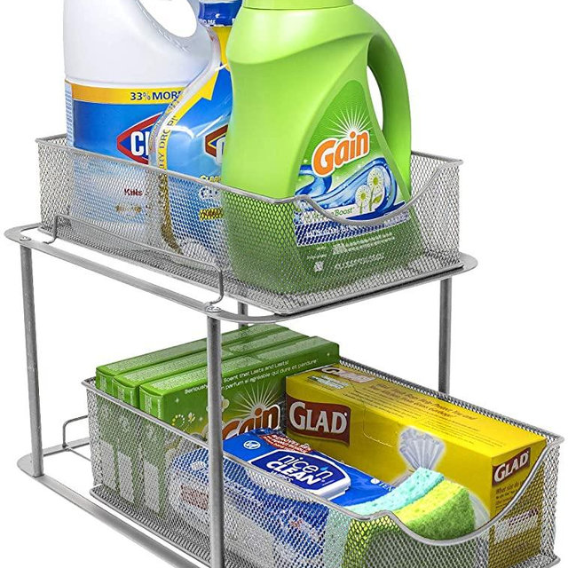Sorbus 2 Tier Organizer Baskets with Mesh Sliding Drawers, Ideal Cabinet, Countertop, Pantry, Under the Sink, and Desktop Organizer for Bathroom,Kitchen, Office, etc.Made of Steel (Silver)