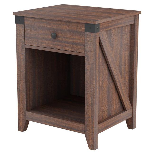 HOSEOKA Farmhouse Nightstand with 1 Drawer, Rustic Bedroom Nightstand Wood Bedside Table End Table for Living Room，24 Inch Tall
