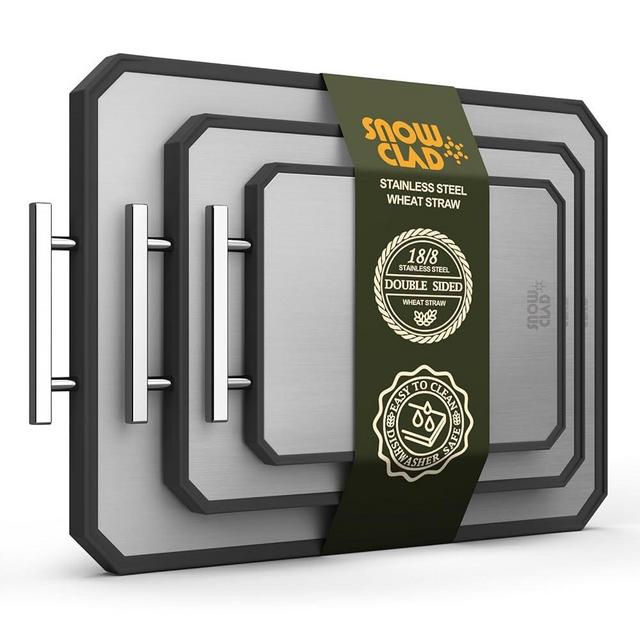 EXTRA LARGE Cutting Board,Double Sided Stainless Steel Cutting Boards Set for kitchen,Stainless Steel/Wheat straw pp Cutting Board for meat,Dishwasher Safe [20 * 13.8+16 * 11+12 * 8.3 Inch]
