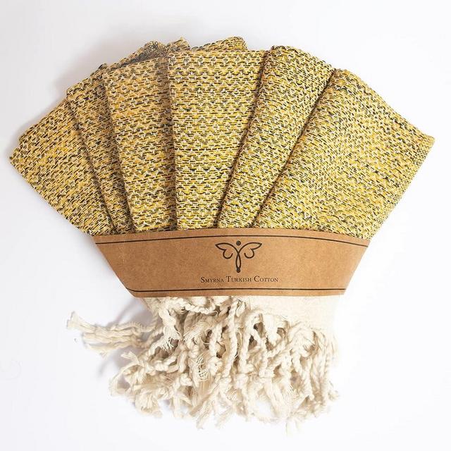 SMYRNA TURKISH COTTON Kitchen Dish Towels Pack of 6 | 100% Natural Cotton,12x12 Inches | Machine Washable Wash Cloths | Ultra Soft, Absorbent, Prewashed and Quick Dry Turkish Dish Towels (Yellow)