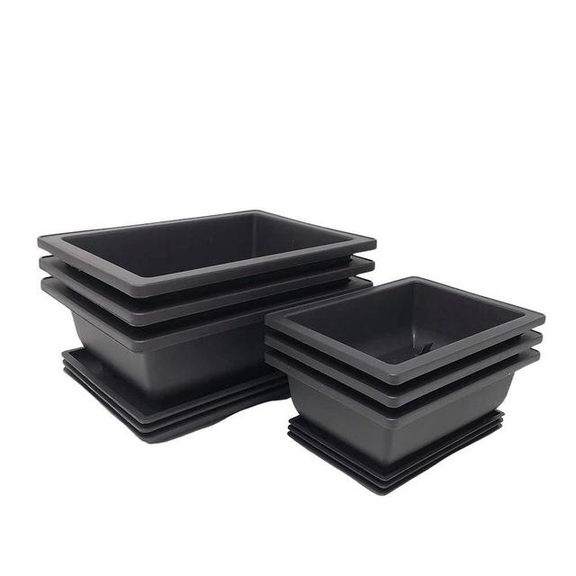 Bonsai Training Pots Humidity Trays - Built in Mesh, 6" and 8" Large Planter Combo Pack + Made from Durable Shatter Proof Poly-Resin (Set of 6 Pot Set)