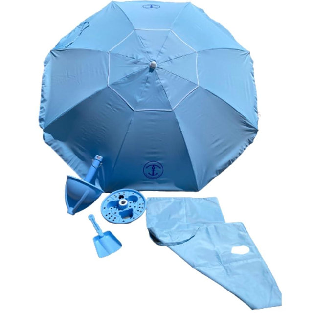 Anchor Works All-In-One Beach Umbrella System - Includes AnchorONE Sand Anchor, 7.5 foot Umbrella (50+ UPF), Carrying and Storage Bag, Shovel and Accessory Tray - 5 Great Color Options